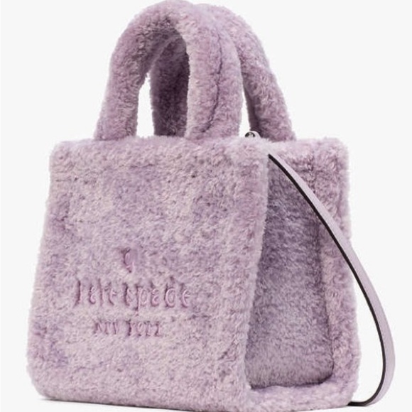 Kate Spade Ellie Faux Fur Shearling Small Tote, Violet Mist NWT - Picture 11 of 12